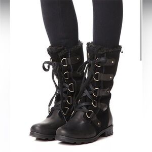 Women’s Sorel Emelie Lace Up Faux Fur Winter Boots Leather Waterproof Size 7.5